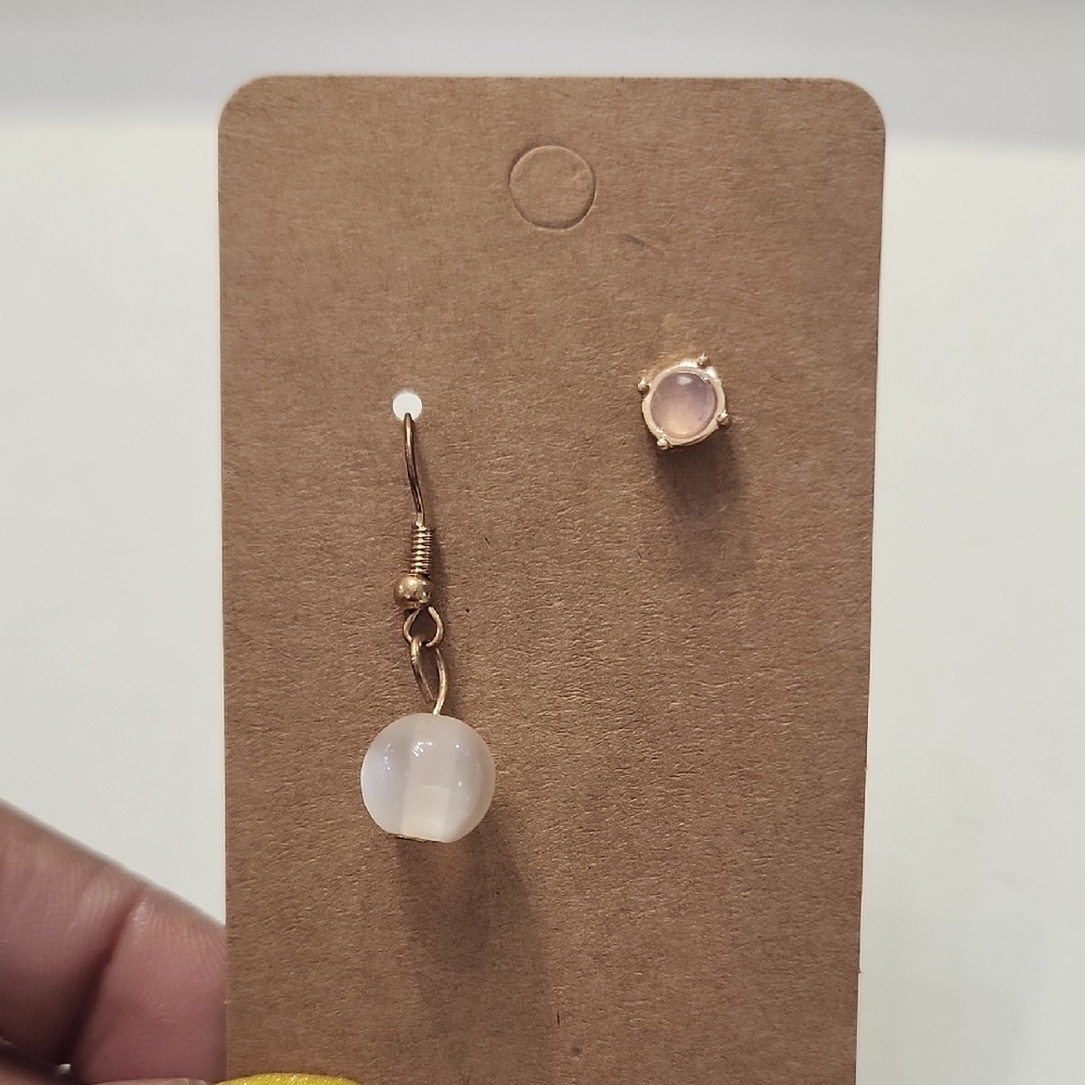 Gold Tone Drop and Pink Stud Earrings  MIX & MATCHED